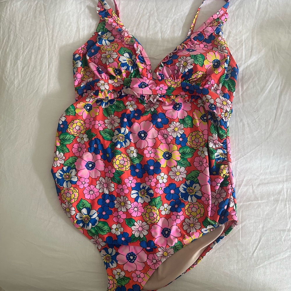 Isabel Maternity by Ingrid & Isabel Floral One Piece - Pink and Blue